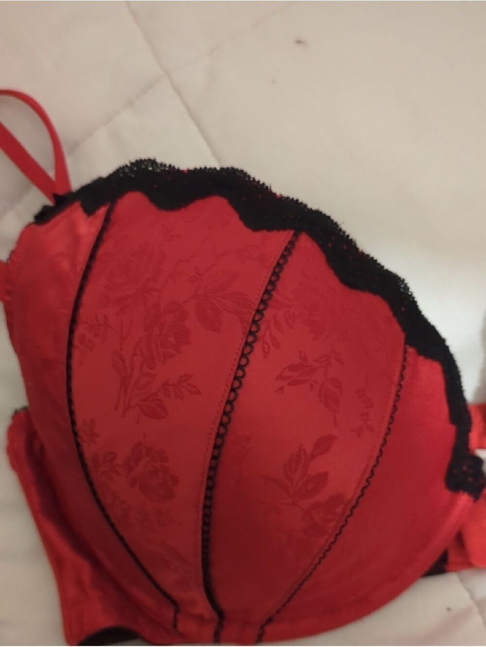 Lane Bryant Cacique: Red w/ Black Lace Trim Jacquard Style Bra Size 42DD-NWOT - Picture 11 of 11